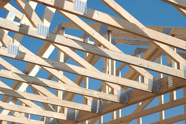 New home construction: roof rafters stock photo