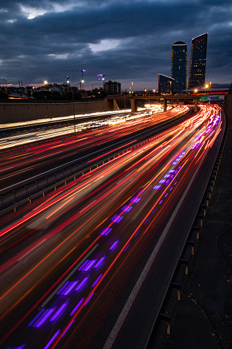Light trails on highway in Istanbul at rush hour