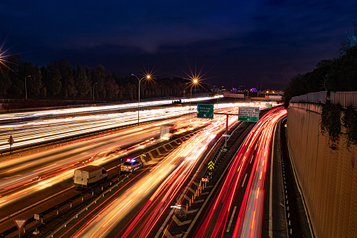 Light trails on highway in Istanbul at rush hour