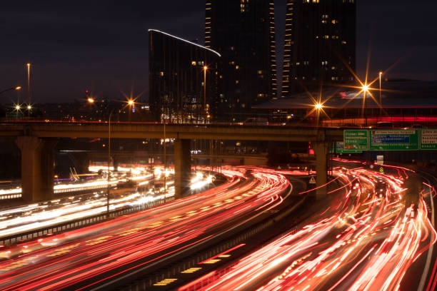 istock Light trails on highway in Istanbul at rush hour 1443319184