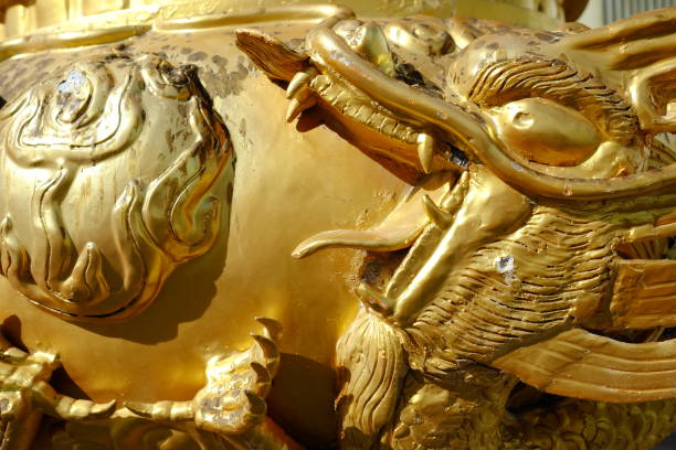 istock Close up Old Golden Dragon Incense Burner. 1443320500