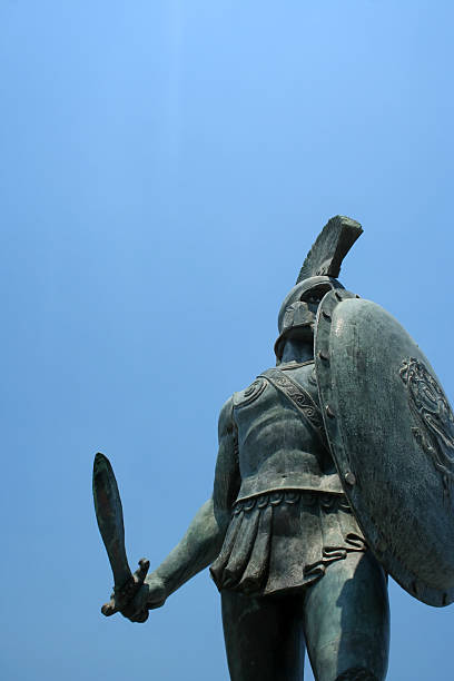 Statue of Leonidas in Sparta, Greece Public statue of ancient spartan king Leonidas in city of Sparta, Greece. Leonidas is famous as leader in battle of Thermopylae (Thermopile). sparta greece stock pictures, royalty-free photos & images