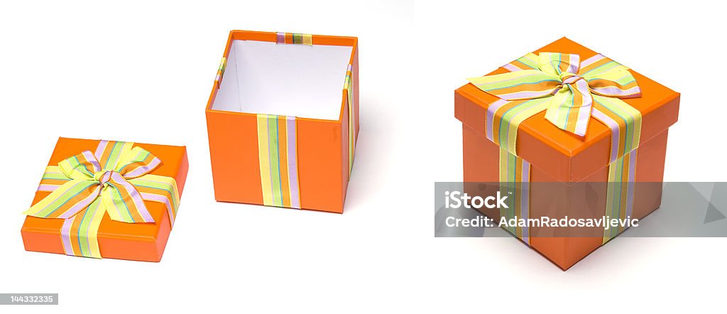 Open and close Gift Box Orange Gift Box, Open and closed Birthday Stock Photo
