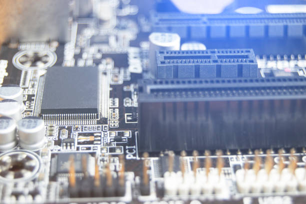 istock Close-up top view of motherboard, computer motherboard 1443323846