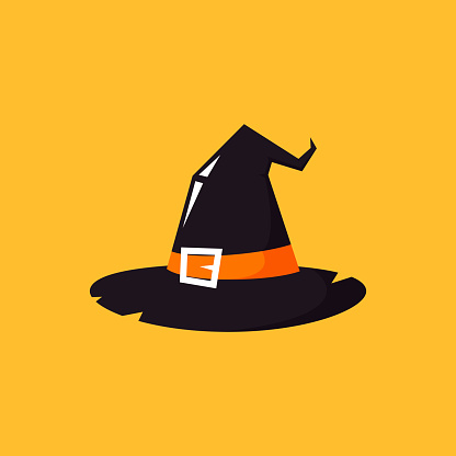 Witch hat cartoon vector. Witch hat on yellow background.