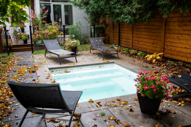 istock Small swimming pool at fall season 1443325501