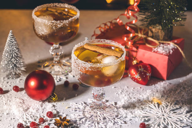 Festive Christmas or New Year Cocktail Christmas Old Fashioned stock photo