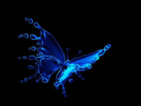 Hologram butterfly. Isolated on the black background. Concept. 3D Render