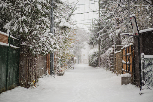 alley, Montreal, snow, winter