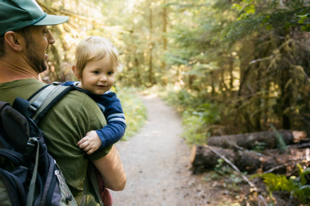 istock Father Hiking With Toddler In Washington State Forest 1443328240