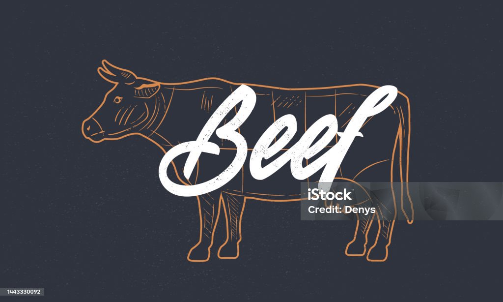 Sapi Seketsa Sketsa Vintage Sapi Daging Sapi Siluet Sapi Dengan Tekstur Grunge ...