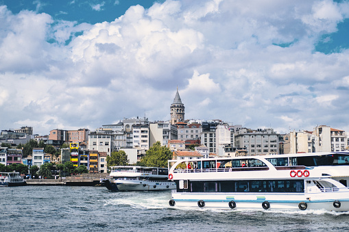 Passenger boats  near the Karakoy pier of Istanbul