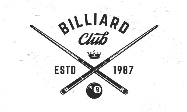 Billiard club logo template. Billiard logo. crossed billiard cues with ball and crown isolated on white background. Vector emblem Vector illustration pool cue stock illustrations