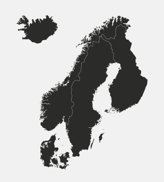 mapa szwecji, islandii, norwegii, finlandii, finlandii, na białym tle. mapa skandynawii. ilustracja wektorowa - sweden map stockholm vector stock illustrations