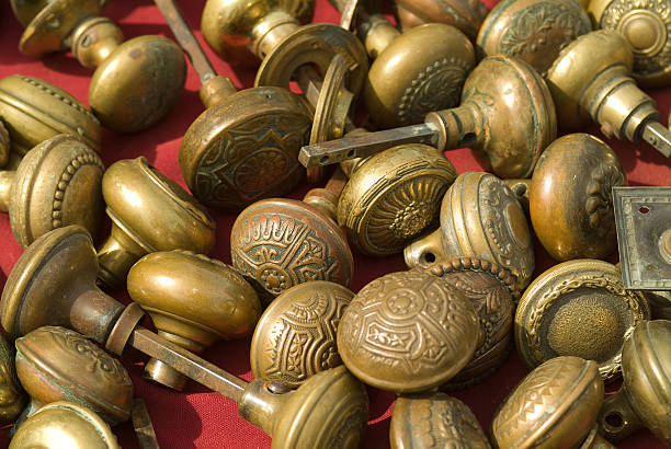 Old brass doorknobs A collection of old brass doorknobs. majkav stock pictures, royalty-free photos & images