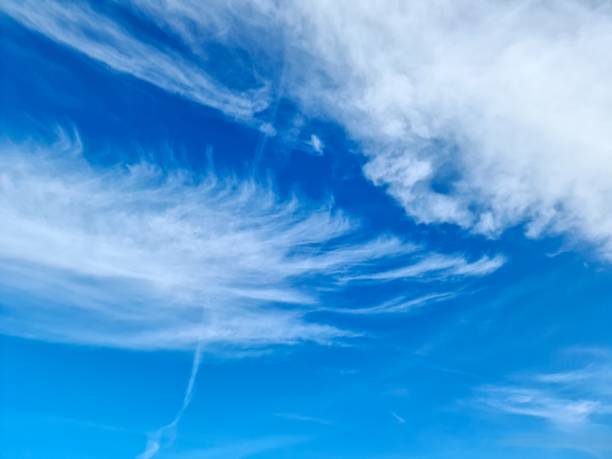 istock Stunning cirrus cloud formation panorama in a deep blue sky 1443334551