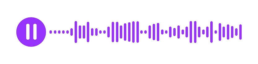 Audio message icon. Voice message, blab chat, sound file pictogram with paused speech wave isolated on white background. Messenger, radio, podcast mobile app interface. Vector flat illustration
