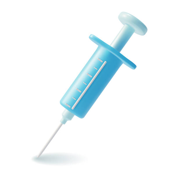 바늘 plasticine 만화 스타일이있는 3d 의료 주사기. 벡터 - syringe injecting vaccination healthcare and medicine stock illustrations