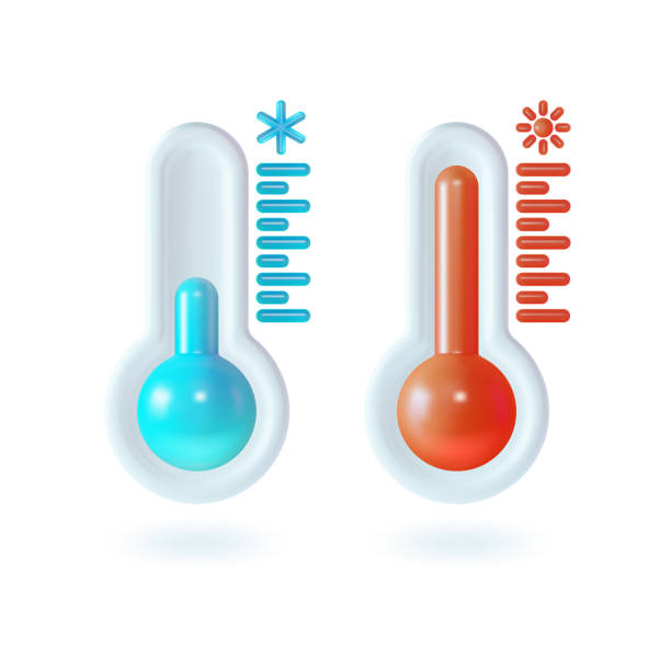 3d Meteorology Thermometers Set Plasticine Cartoon Style. Vector 3d Meteorology Thermometers Set Plasticine Cartoon Style Isolated on a White Background. Vector illustration of Thermometer Measuring Heat or Cold cartoon thermometer stock illustrations