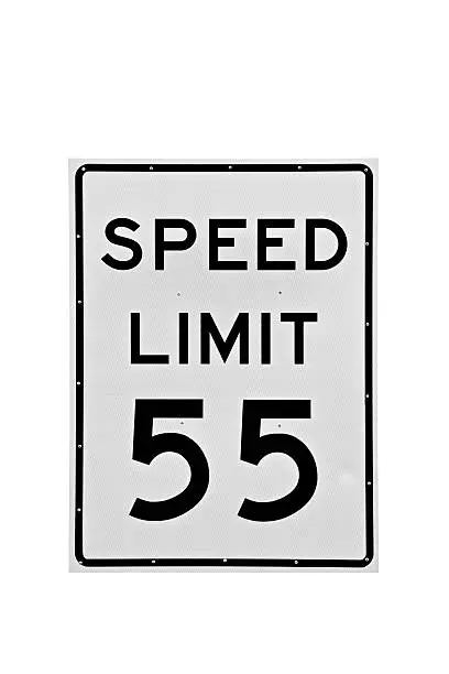 Photo of speed limit sign 55 mph isolated