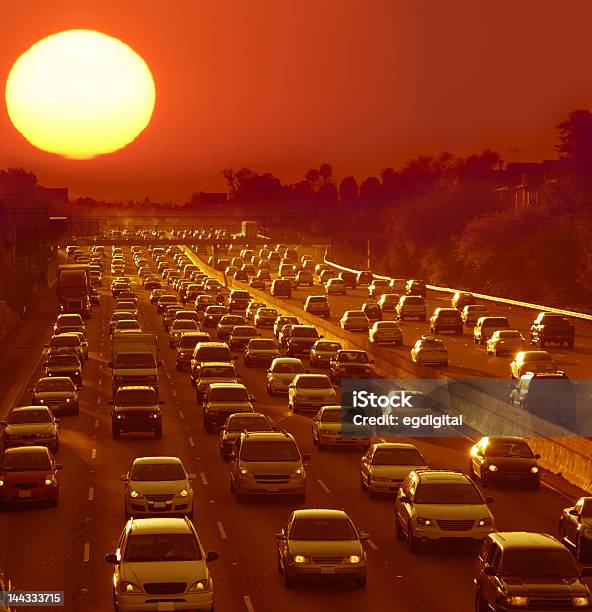 Traffic Jam In Los Angeles At Sunset Stock Photo - Download Image Now - Heat - Temperature, Traffic, City