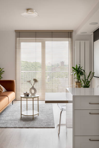 istock Big window with blinds in elegant room 1443338174