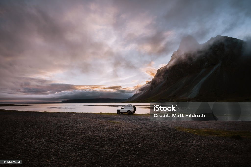 Surreal Landscape Icelandic Beach at Sunset Iceland Stock Photo