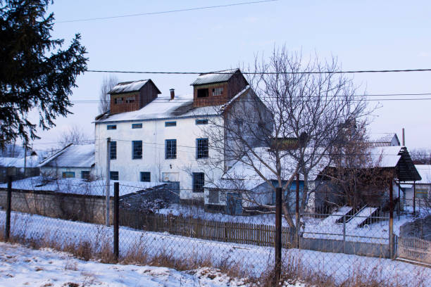 istock Winter landscape at sunrise or sunset with a hundred mills. 1443341474