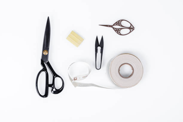 istock set of ruler, chalk, sticky tape, scissors for sewing on white background 1443341493