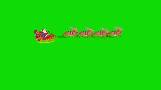 Santa Claus and and reindeer on green screen. The concept of happy new year, gift box, moon, greeting, animal sleigh, deer, holiday, greeting card, character animation, fairy tale, illustration, chroma key, sled, silhouette, merry christmas, isolated