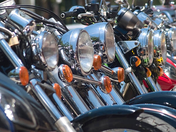 Headlights of motorbikes stock photo