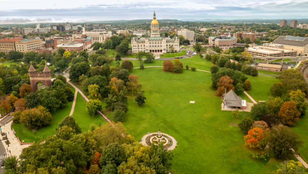 Connecticut State Capitol in Hartford Aerial View stock photo