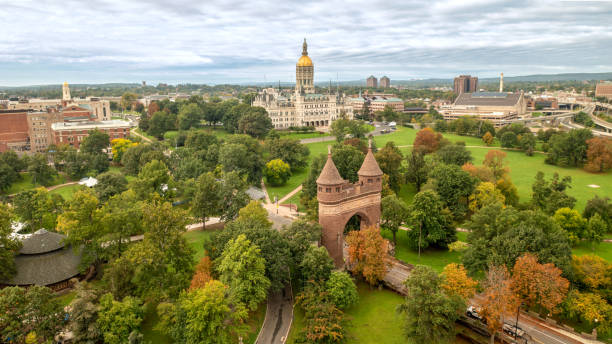 Connecticut State Capitol in Hartford Aerial View