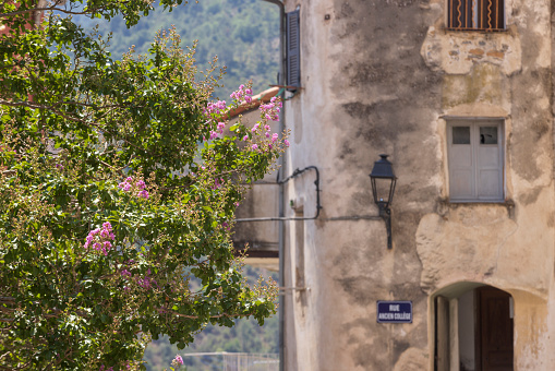 houses in the center of Corte, a village in Haute-Corse; Corte, France