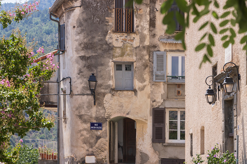 houses in the center of Corte, a village in Haute-Corse; Corte, France