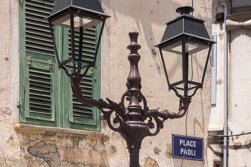 street light on Place Paoli in Corte; Corte, France