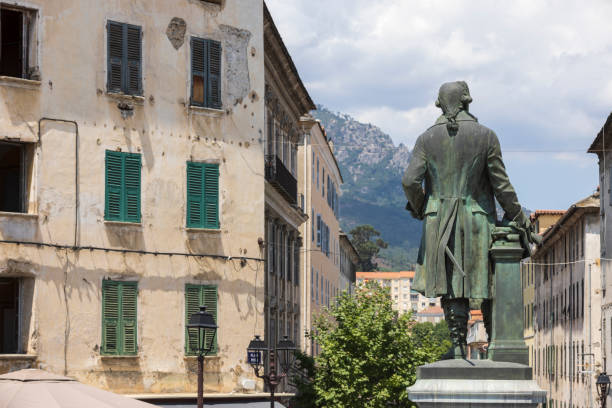 statue of Pascal Paolia, a Corsican patriot, statesman and military leader, on Place Paoli. The statue was made by the French sculptor Victor Haguenin (1802-1860); Corte, France
