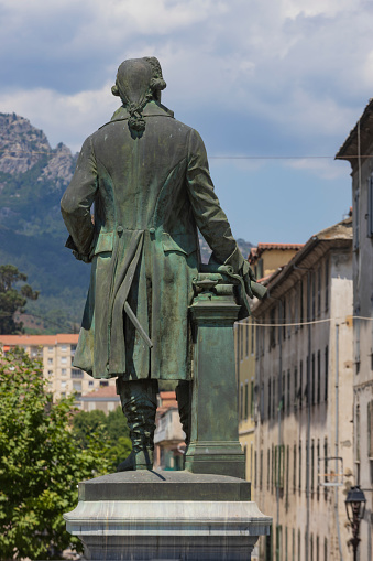 statue of Pascal Paolia, a Corsican patriot, statesman and military leader, on Place Paoli. The statue was made by the French sculptor Victor Haguenin (1802-1860); Corte, France