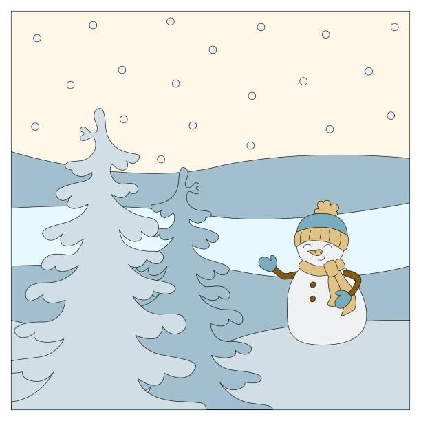 Ilustración de Navidad Dibujos Animados Muñeco De Nieve Paisaje De Invierno  y más Vectores Libres de Derechos de Arte - iStock