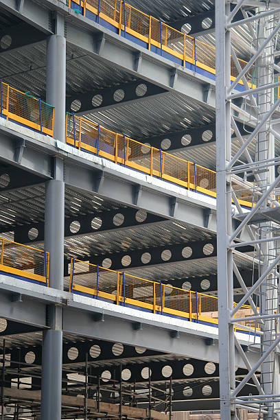istock Steel building under construction, structure detail with beams and columns 144334872