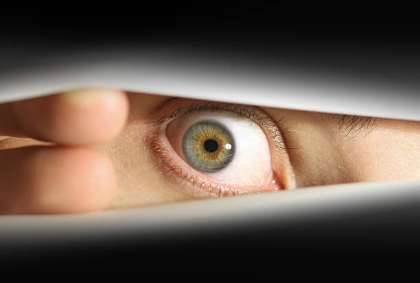 istock Male eye peering into envelope/package or through blinds 144335066