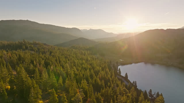 Sunrise on North Lake in the Sierra Mountains - Aerial Shot