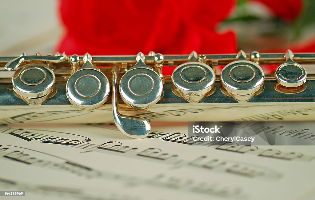 플룻, 음악 및 로즈 - 로열티 프리 0명 스톡 사진
