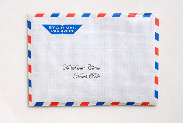 closeup of an air mail envelope for Santa Claus.