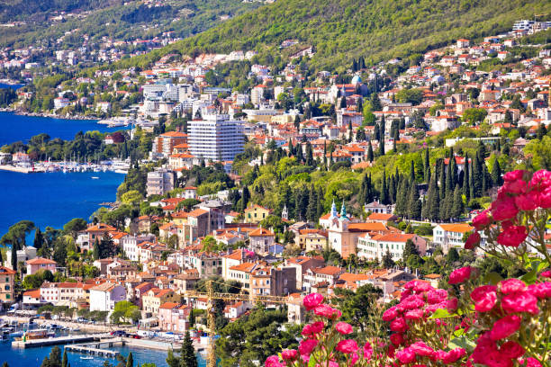 istock Opatija Riviera waterfront rose flowers panoramic view 1443365282