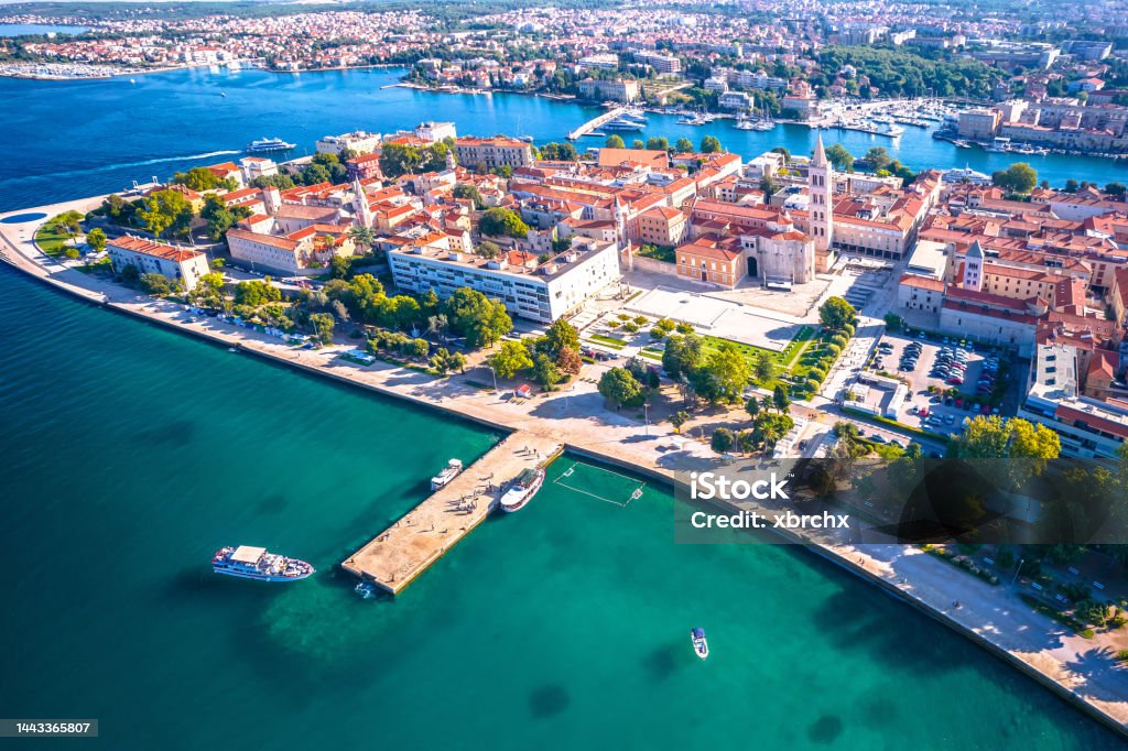 City of Zadar historic center and waterfront aerial panoramic view City of Zadar historic center and waterfront aerial panoramic view, tourist destination in Dalmatia region of Croatia Zadar Stock Photo