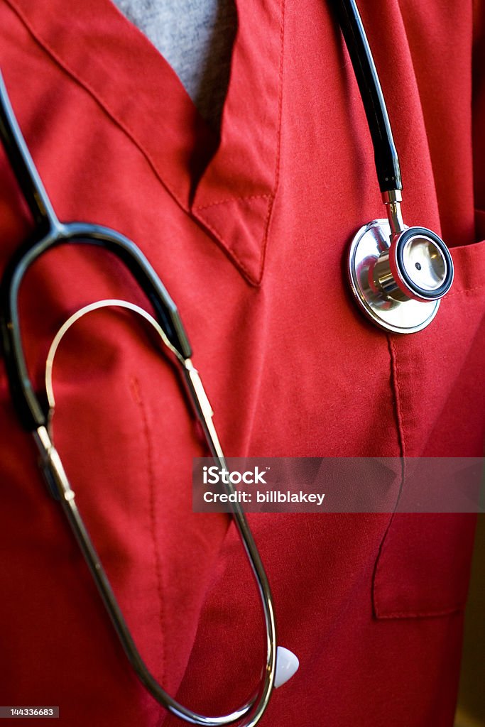 Healthcare Background Doctor or Nurse wearing a stethoscope. Red Stock Photo