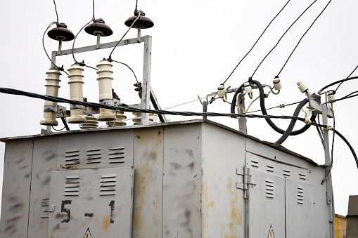 High voltage transformers, electricity facility. High quality photo