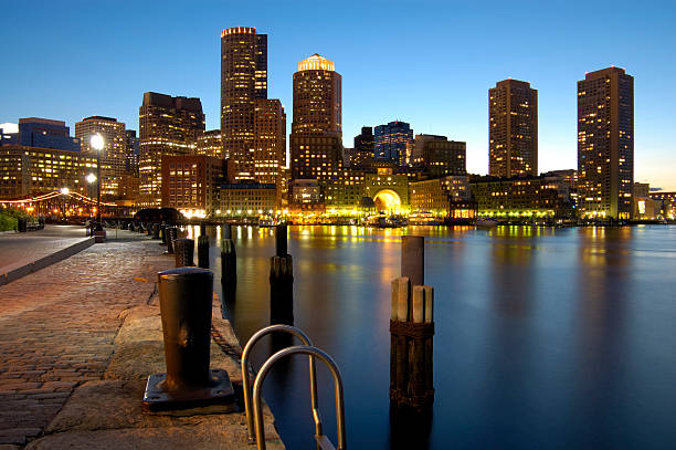 istock Beautiful boston harbor at night 144337221