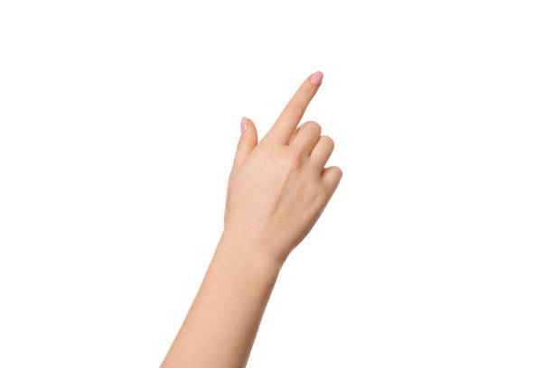 空いている手は人差し指でクリックまたはポイントしています。分離。 - business pointing women index finger ストックフォトと画像